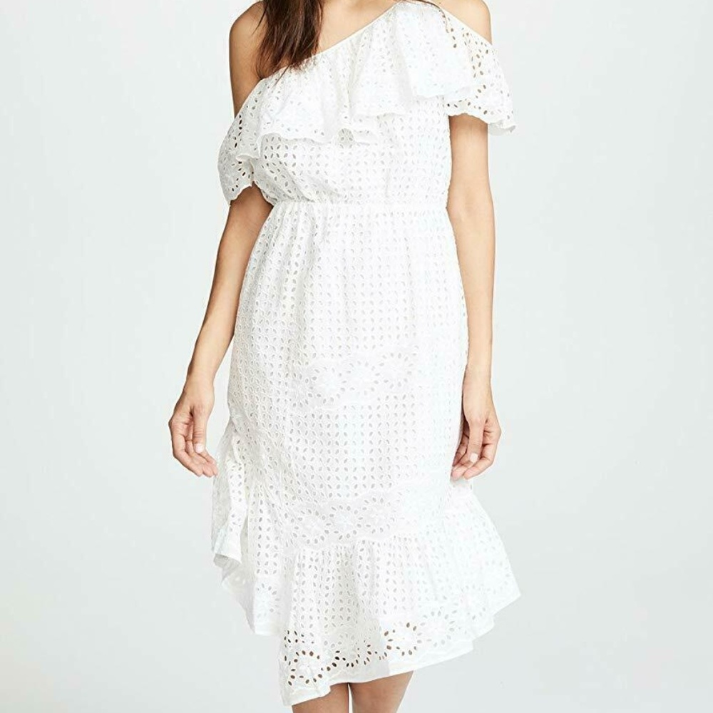 Joie White Corynn One Shoulder Ruffle Lace Dress